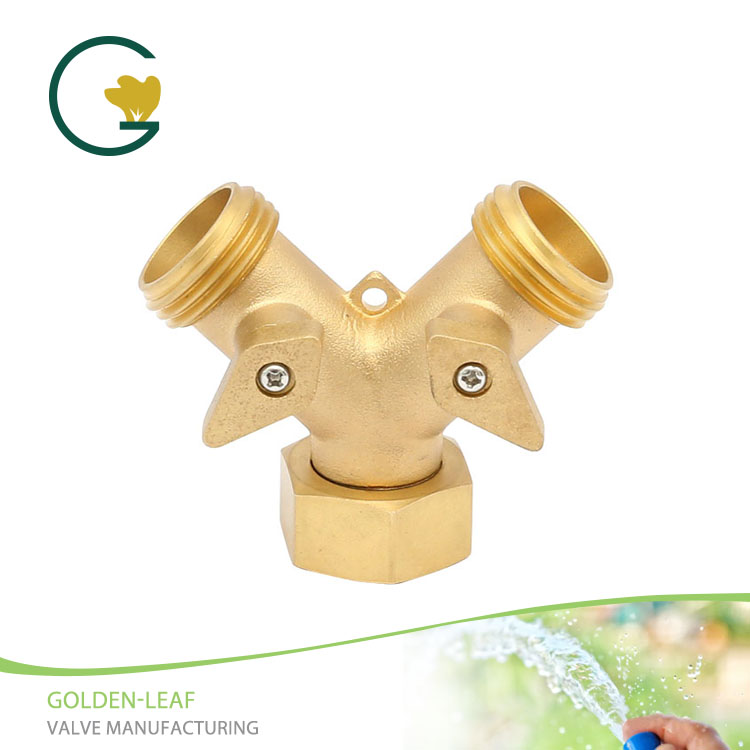 2-Way Brass Garden Hose Splitter Y Connector Adapter